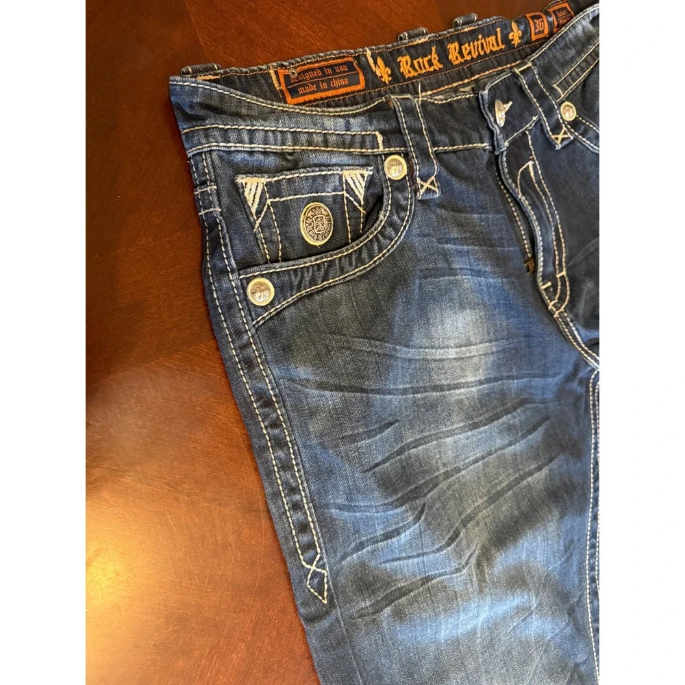 Rock Revival Robert Straight Jeans Sz 36 Blue Cotton Denim Men